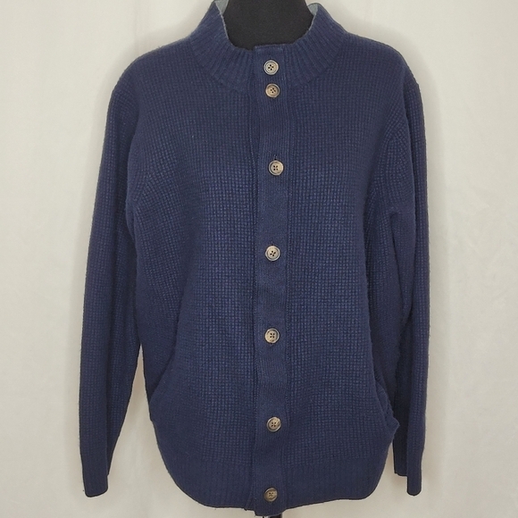 Peter Millar Men's Blue Wool Blend Waffle Knit Button Down Cardigan - Size XL - Picture 1 of 12